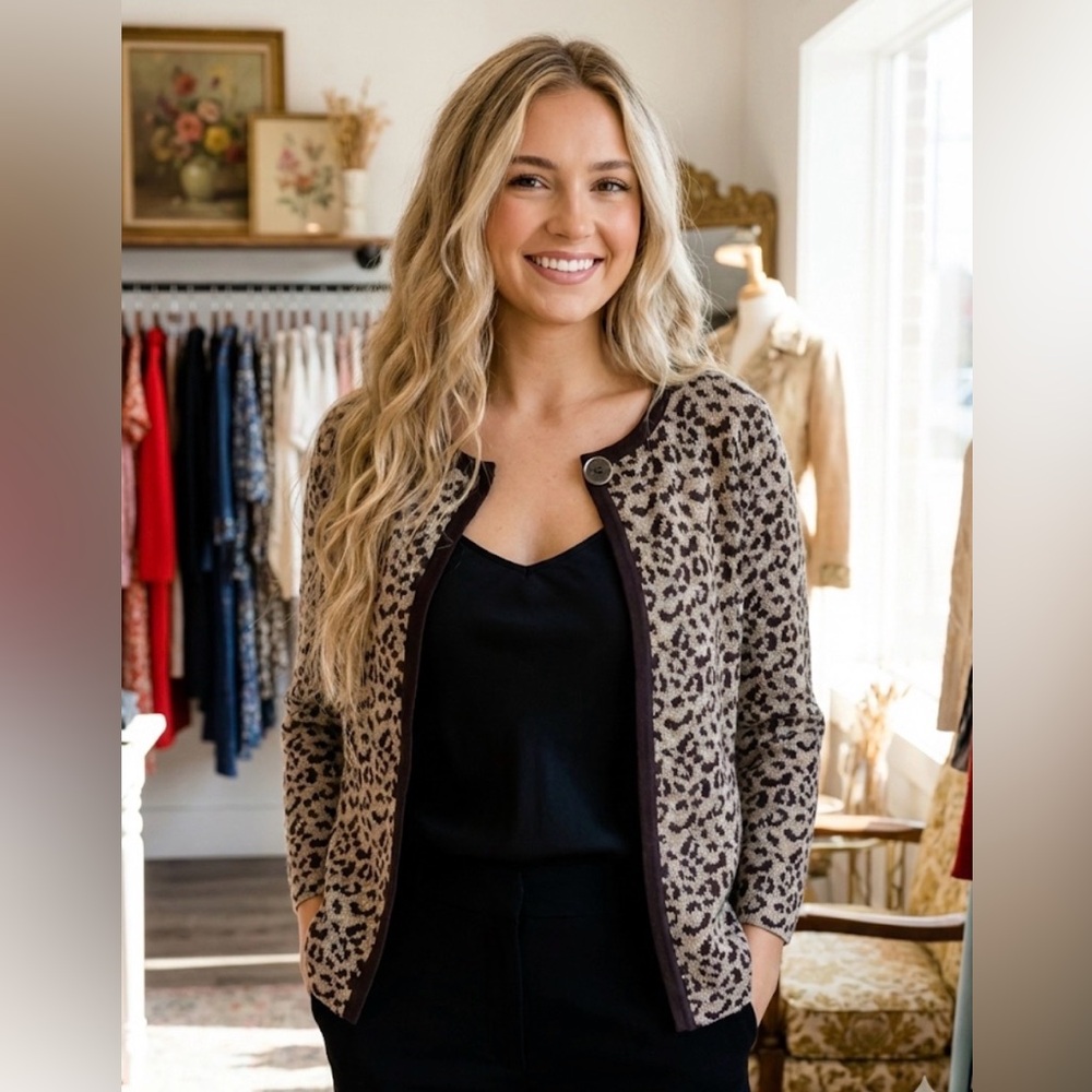 NWT Jones New York leopard print one button cardigan size S new with tags Y2K - Picture 13 of 13